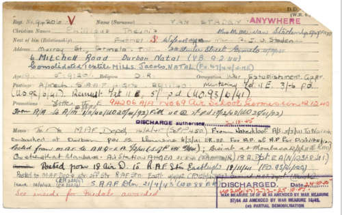 WW2 Medal Group Awarded To: 94206 P.T. VAN STADEN   South African & Royal Air Force   No.2
