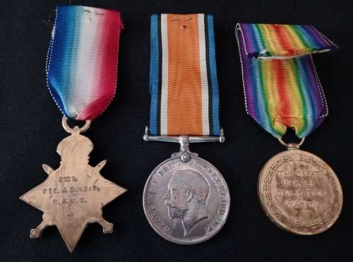 WW1 Medal Trio Awarded To: PTE J. DUNBAR R.A.M.C                   No.17