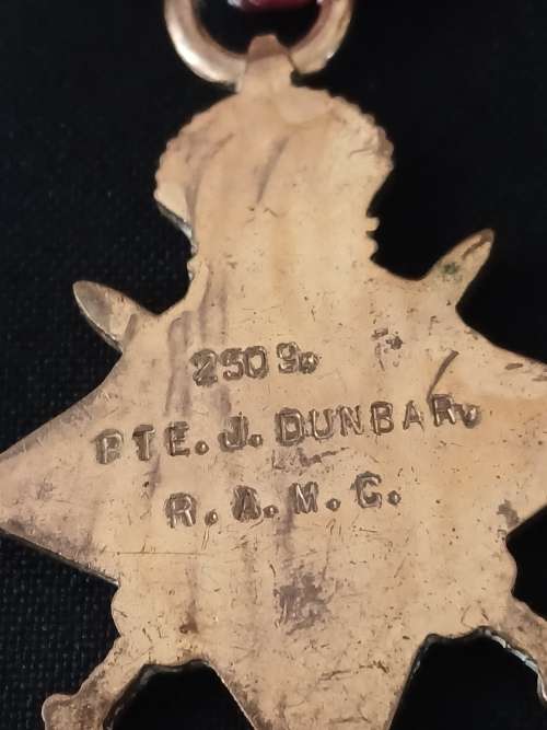 WW1 Medal Trio Awarded To: PTE J. DUNBAR R.A.M.C                   No.17