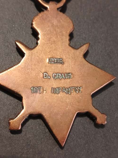 WW1 Medal Trio Awarded To: PTE. D. CRAIG 10TH INFANTRY                                No.22
