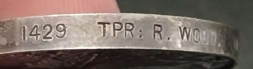 Boer War -  QSA Medal Awarded To:  1429 TPR: R. WOOD. IMP: LT HORSE           No.28