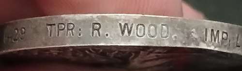 Boer War -  QSA Medal Awarded To:  1429 TPR: R. WOOD. IMP: LT HORSE           No.28