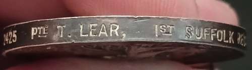 Boer War -  QSA ( Ghost Date ) Medal Awarded To: 2425 PTET. LEAR, 1ST SUFFOLK REGT    No.56