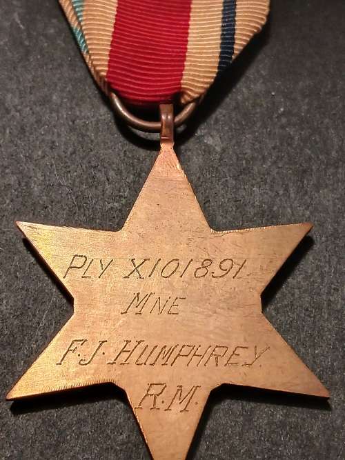 British WWII Royal Marines Medal Group To: PLY X101891 MNE. F.J. HUMPHREY. R.M.  No.25