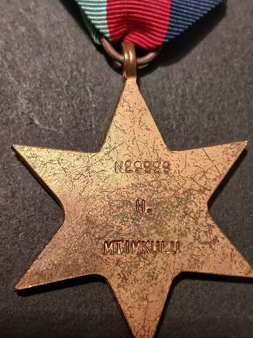 WW2 Medal Group Awarded To ( Native Soldier )  N29999 H. MTIMKULU    No.32
