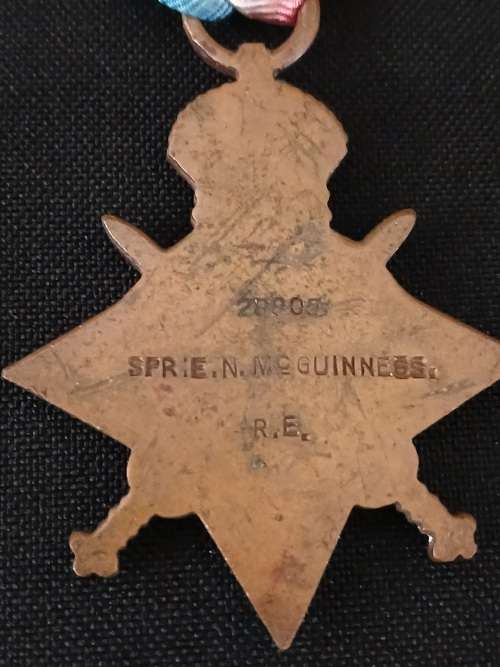 WW1 1914 - 1915 STAR Awarded To: 28905 SPR: E.N. MCGUINNESS. R.E.                    M29