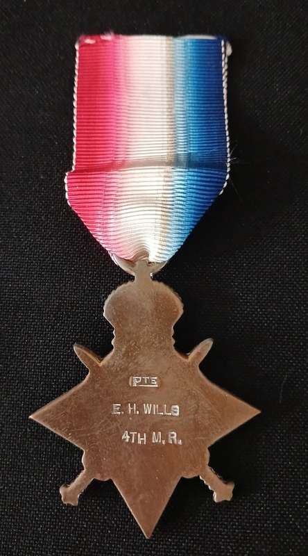 WW1 1914 - 1915 STAR Awarded To: PTE. E.H. WILLS 4TH M.R.                    M30