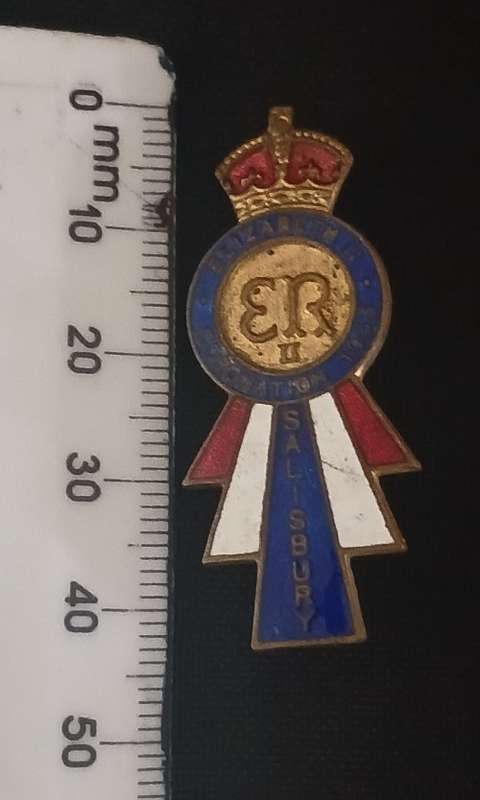 Coronation Of Queen Elizabet II 1953 SALISBURY SOUVENIR Badge                              M32