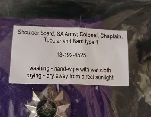 SA ARMY COLONEL CHAPLAIN SHOULDER BOARDS TYPE 1 -- IN ORIGINAL PACKAGE  No.3