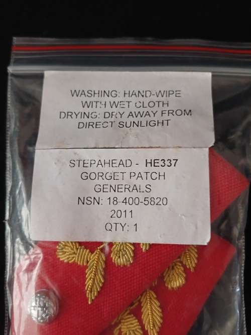 SA ARMY GENERALS GORGET PATCHES - In Original Packaging                      No.9