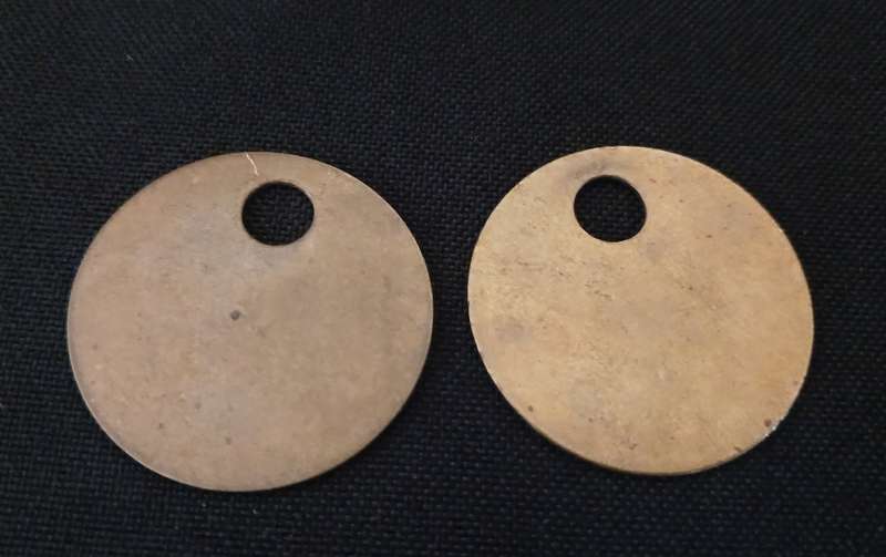 Tool Check Tokens    (   One Token Is Numbered A328 One Is Blank  )                       F113