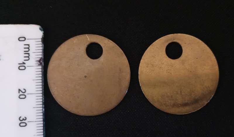 Tool Check Tokens    (   One Token Is Numbered A328 One Is Blank  )                       F113