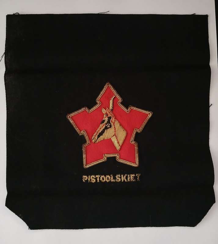 SADF Blazer Badge ( Bullion Wire )  PISTOOLSKIET       Size: 20 x 19 cm             F166