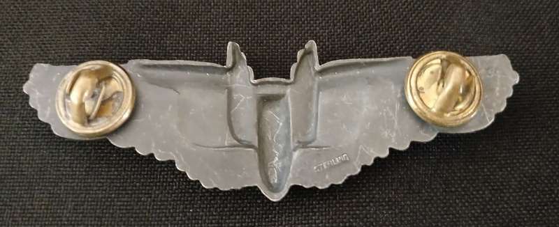WW2 US ARMY AIR CORPS - AIRGUNNER / AIR FORCE BOMBER PILOT WINGS ( Sterling Silver )         F193