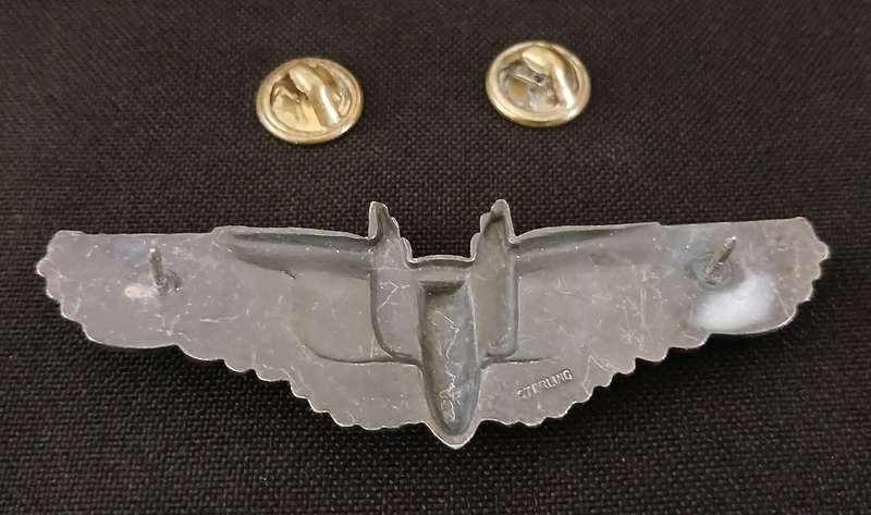 WW2 US ARMY AIR CORPS - AIRGUNNER / AIR FORCE BOMBER PILOT WINGS ( Sterling Silver )         F193