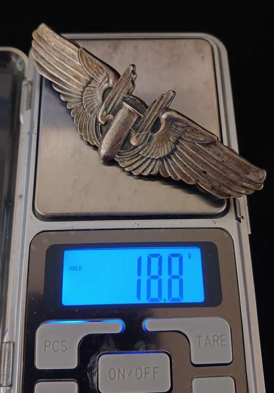 WW2 US ARMY AIR CORPS - AIRGUNNER / AIR FORCE BOMBER PILOT WINGS ( Sterling Silver )         F193