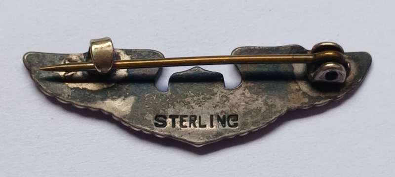 WW2 US ARMY PILOT WING Miniature  ( Mess Dress Size )  ( Sterling )  Size: 3.5cm / 35mm    F197