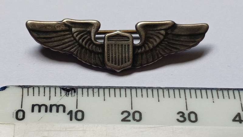 WW2 US ARMY PILOT WING Miniature  ( Mess Dress Size )  ( Sterling )  Size: 3.5cm / 35mm    F197