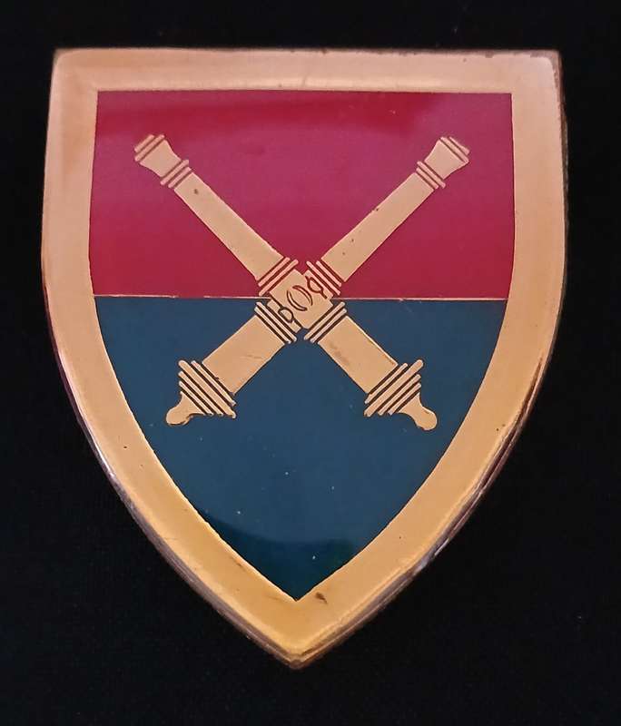 SA. SCHOOL OF ARTILLERY SHOULDER FLASH ( Note 2 Pins Repaired )             D125