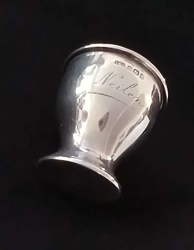 STERLING SILVER HALL MARKED EGG CUP ` Note Inscription NEILEN `     V25