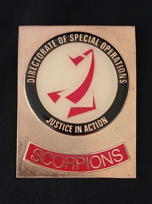 SCORPIONS PLAQUE BADGE SA. DIRECTORATE OF SPECIAL OPERATIONS ESTABLISHED 1999      C15