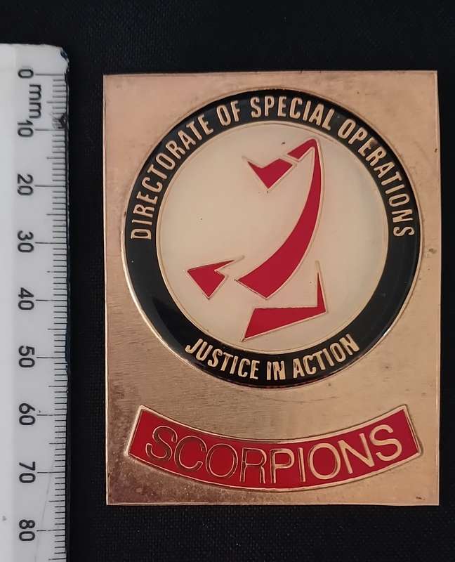 SCORPIONS PLAQUE BADGE SA. DIRECTORATE OF SPECIAL OPERATIONS ESTABLISHED 1999      C15