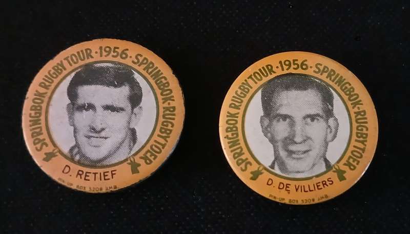 1956 SPRINGBOK RUGBY TOUR DAN DE VILLIERS AND D. RETIEF  BADGES                 C44
