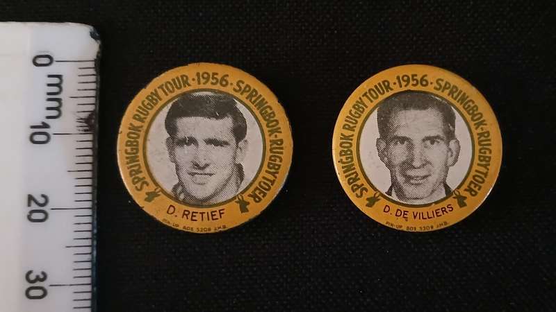 1956 SPRINGBOK RUGBY TOUR DAN DE VILLIERS AND D. RETIEF  BADGES                 C44