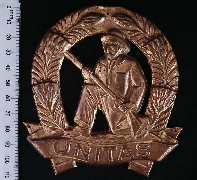 SADF UNITAS CAP AND COLLAR BADGES + PLAQUE BADGE              C91