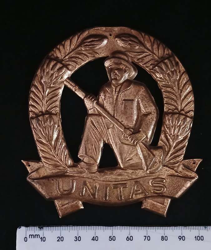 SADF UNITAS CAP AND COLLAR BADGES + PLAQUE BADGE              C91