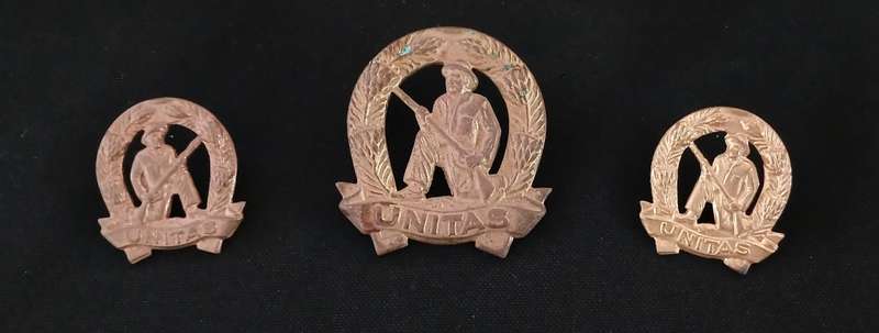 SADF UNITAS CAP AND COLLAR BADGES + PLAQUE BADGE              C91