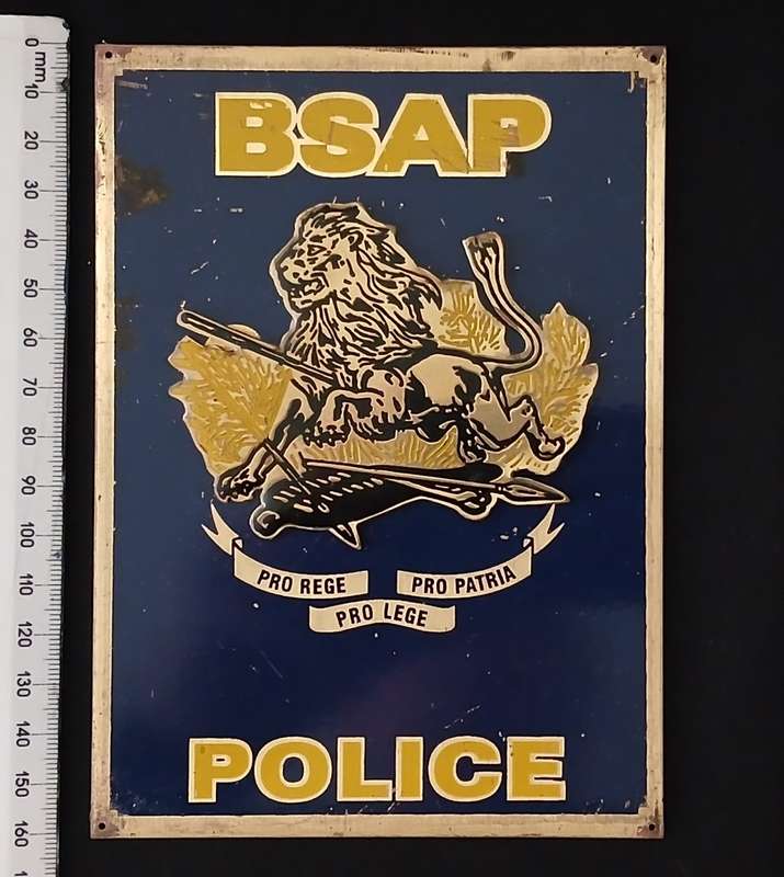 RHODESIA BSAP POLICE BRASS AND ENAMEL PLAQUE   ` RAISED EMBLEM `          S17