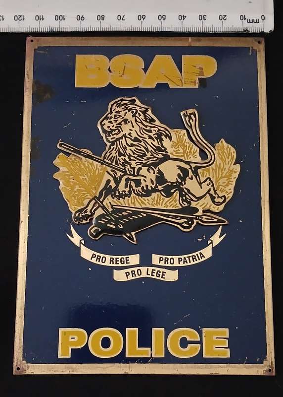 RHODESIA BSAP POLICE BRASS AND ENAMEL PLAQUE   ` RAISED EMBLEM `          S17