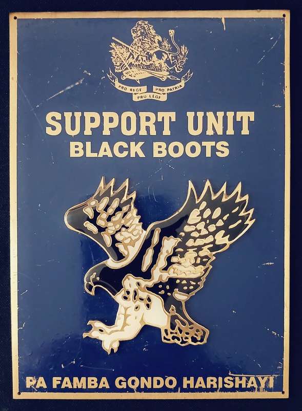 RHODESIA BSAP SUPPORT UNIT BLACK BOOTS PLAQUE BRASS / ENAMEL WITH RAISED EMBLEM  No.5