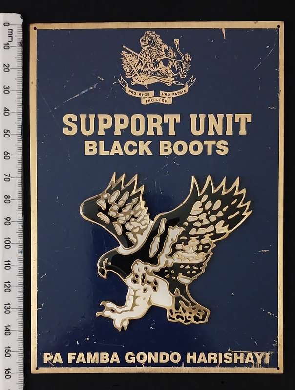RHODESIA BSAP SUPPORT UNIT BLACK BOOTS PLAQUE BRASS / ENAMEL WITH RAISED EMBLEM  No.5