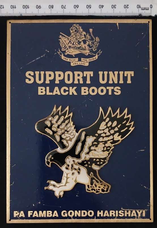 RHODESIA BSAP SUPPORT UNIT BLACK BOOTS PLAQUE BRASS / ENAMEL WITH RAISED EMBLEM  No.5