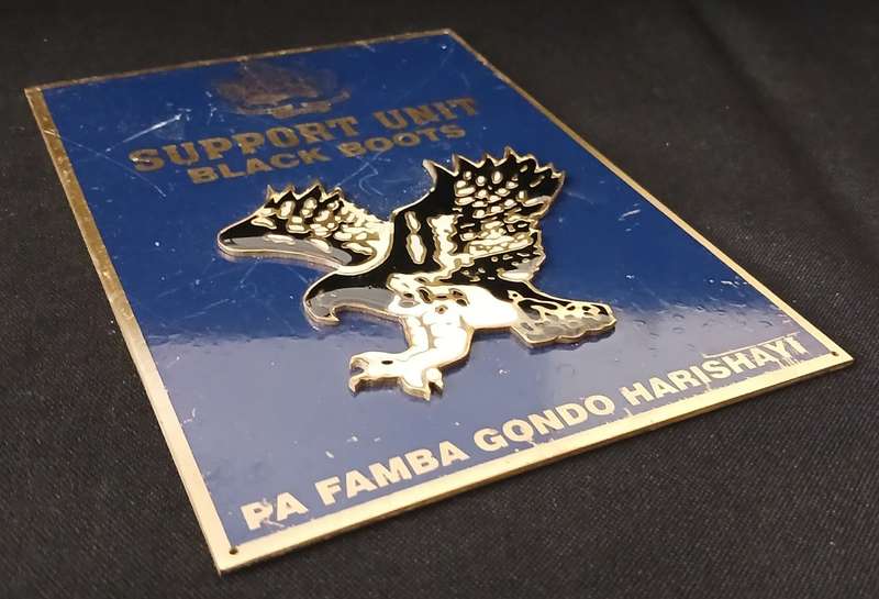 RHODESIA BSAP SUPPORT UNIT BLACK BOOTS PLAQUE BRASS / ENAMEL WITH RAISED EMBLEM  No.5