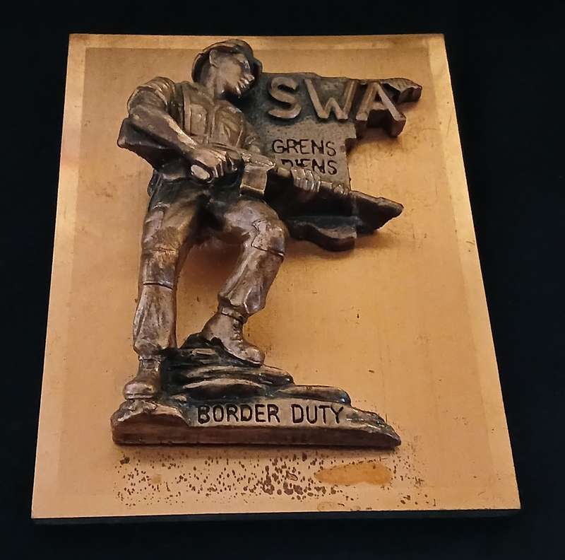 Original old SADF `SWA Border Duty / Grens Diens` coppered Plaque