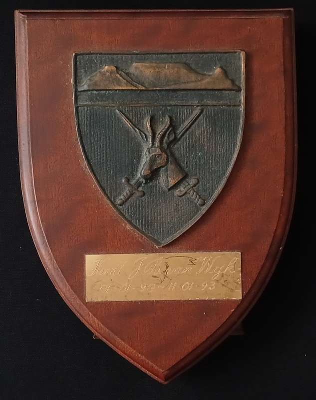 WESTERN PROVINCE COMMAND PLAQUE Kmdt. JB van Wyk    01-01-90 -- 11-01-93
