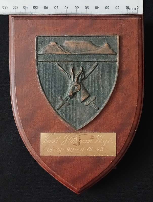 WESTERN PROVINCE COMMAND PLAQUE Kmdt. JB van Wyk    01-01-90 -- 11-01-93