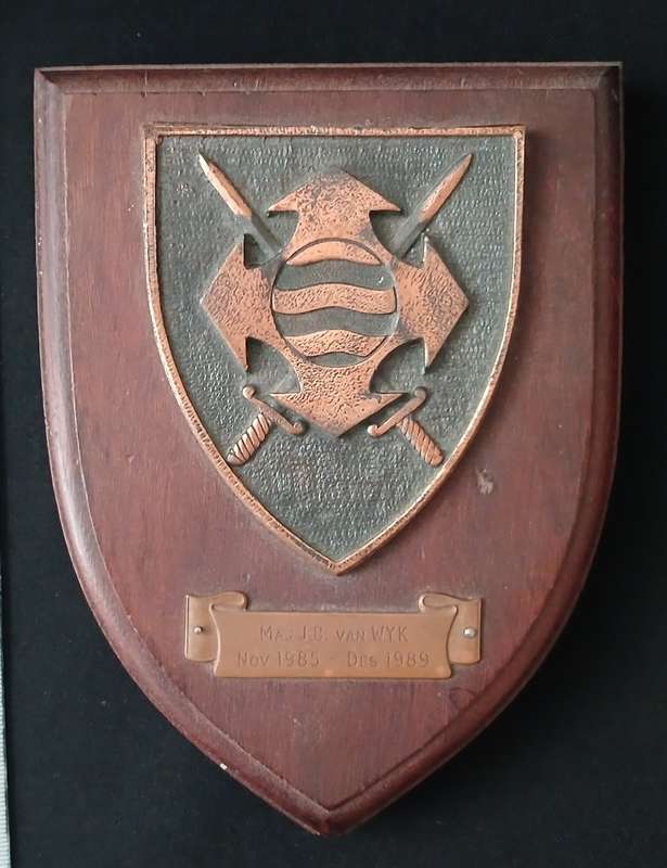 SA QUARTERMASTER GENERAL HQ PLAQUE   MAJ. JB van WYK Nov. 1985 - Des. 1989
