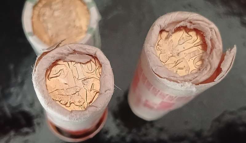 SA Trust Bank Full Unopened Rolls Of 2 x 10c Coins And 1 x 50c Coins    """ WoW """