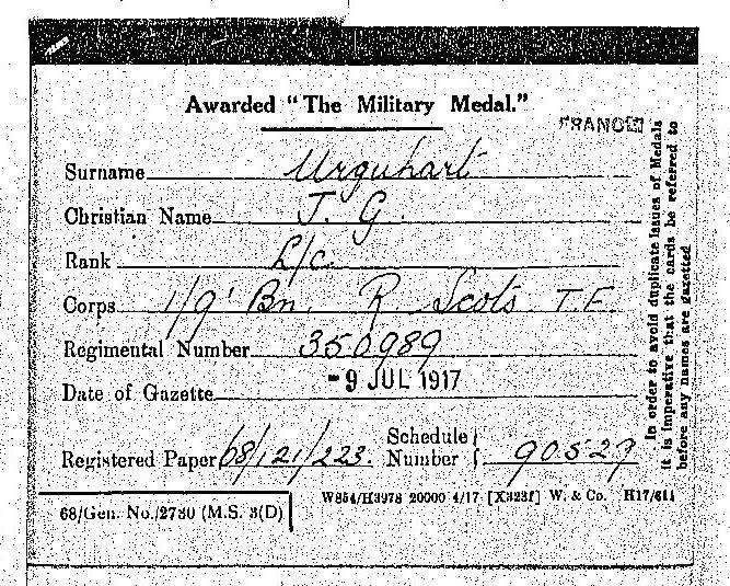 WW1 Military Medal Group  (M.M.) for Bravery in the Field  issued to L.CPL J.G. URQUHART R. Scots.