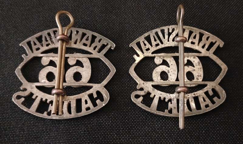 66TH COMPANY TRANSVAAL CADETS  SHOULDER TITLE PAIR (  WHITE METAL )  " SCARCE "     R145