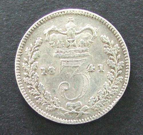 1841- 0.925 Silver Great Britian 3 Pence - Fine