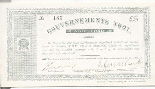 Gouvernements noot Vyf Pond EF 28.5.1900 Pret Spade