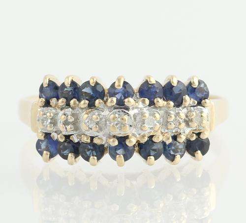 SAPPHIRE DIAMOND COCKTAIL RING10K SOLID YELLOW WHITE GOLD GENUINE .97CTW