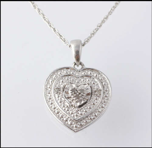 DIAMOND HEART PENDANT CHAIN NECKLACE 20 INCH STERLING SILVER