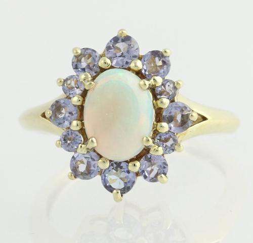 OPAL TANZANITE COCKTAIL RING GENUINE NATURAL GEMSTONES 1.88CTW 14KT SOLID GOLD!!!!!! BREATHTAKING!