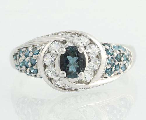 SOLID GOLD 14K WHITE GOLD BLUE TOURMALINE WHITE SAPPHIRE RING, HIGH KARAT GOLD!!!